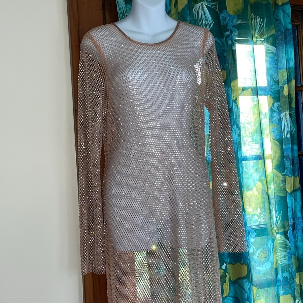 NWT $248 VICTORIA’S SECRET Shine Mesh Long Slip Dress Nude Sparkle M/L STUNNING